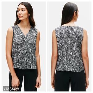Eileen Fisher Prism Silk Sleeveless V-Neck Top Small